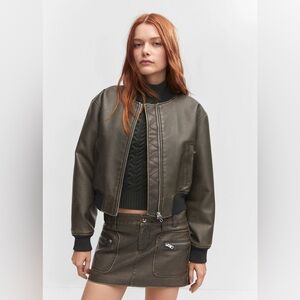 Mango 
Worn-effect bomber jacket